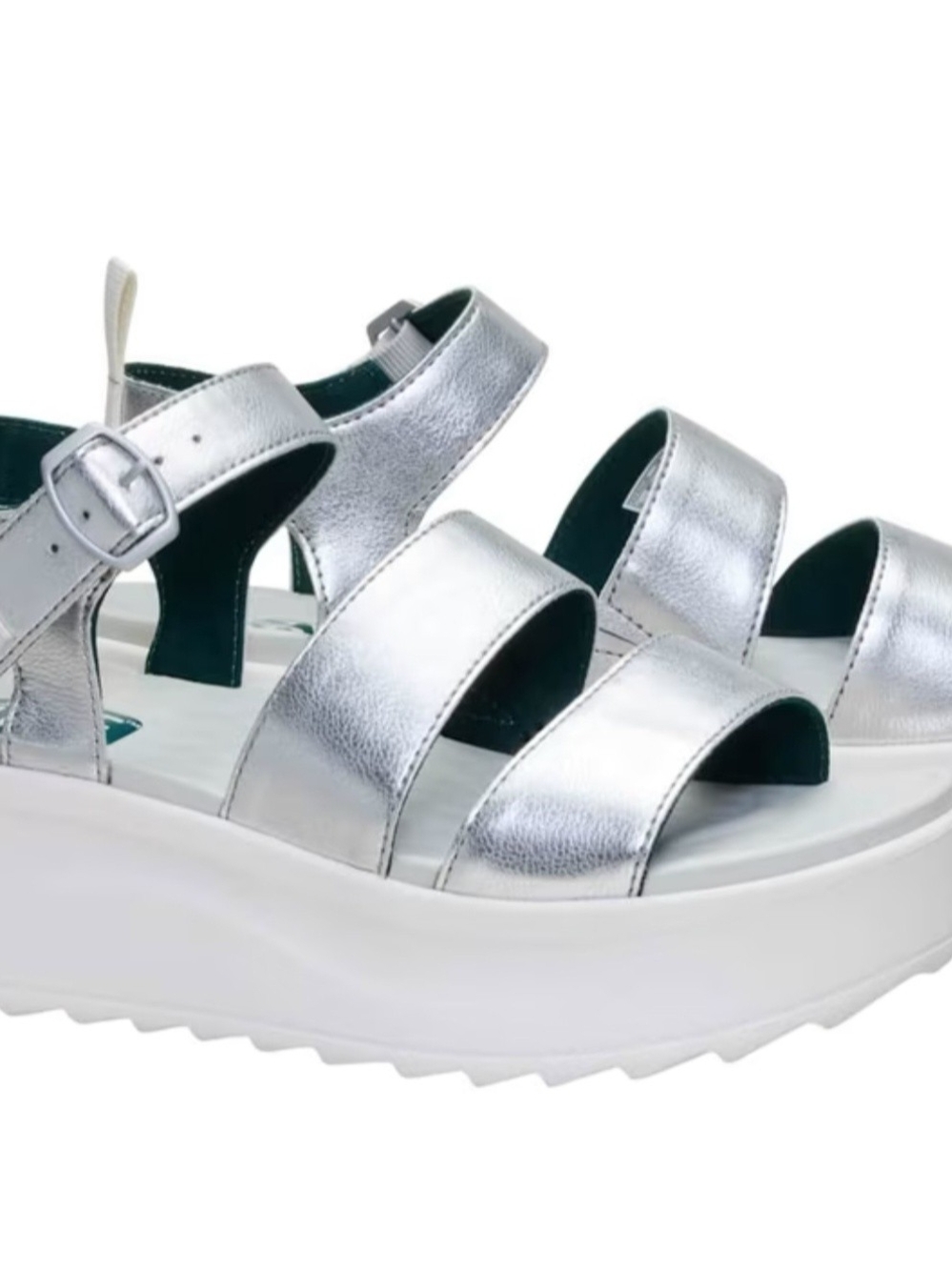 HEY DUDE Delray Buckle Classic Silver Platform Sandals